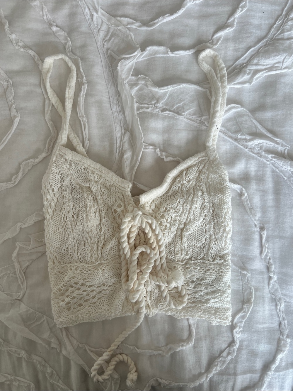 Jen’s Pirate Booty Crochet Lace Rope-Detail Bralette in Cream